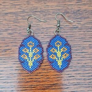 Handcrafted Blue and Gold Beaded Earrings